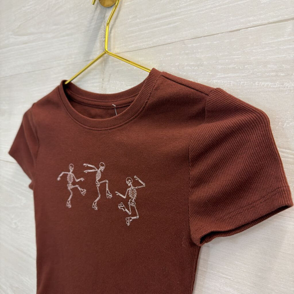 Brown Cropped Skeleton Short Sleeve Top Extra Small