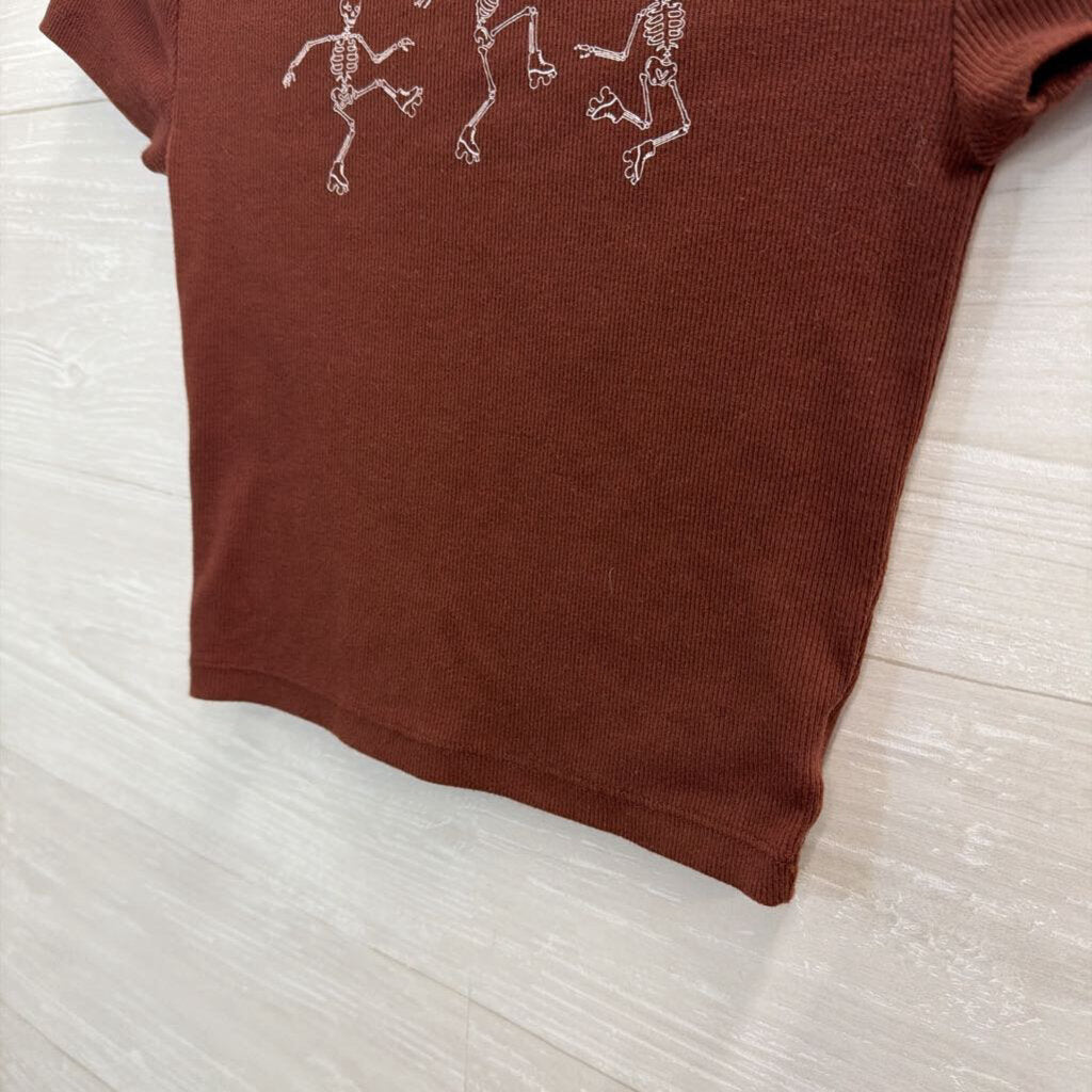 Brown Cropped Skeleton Short Sleeve Top Extra Small