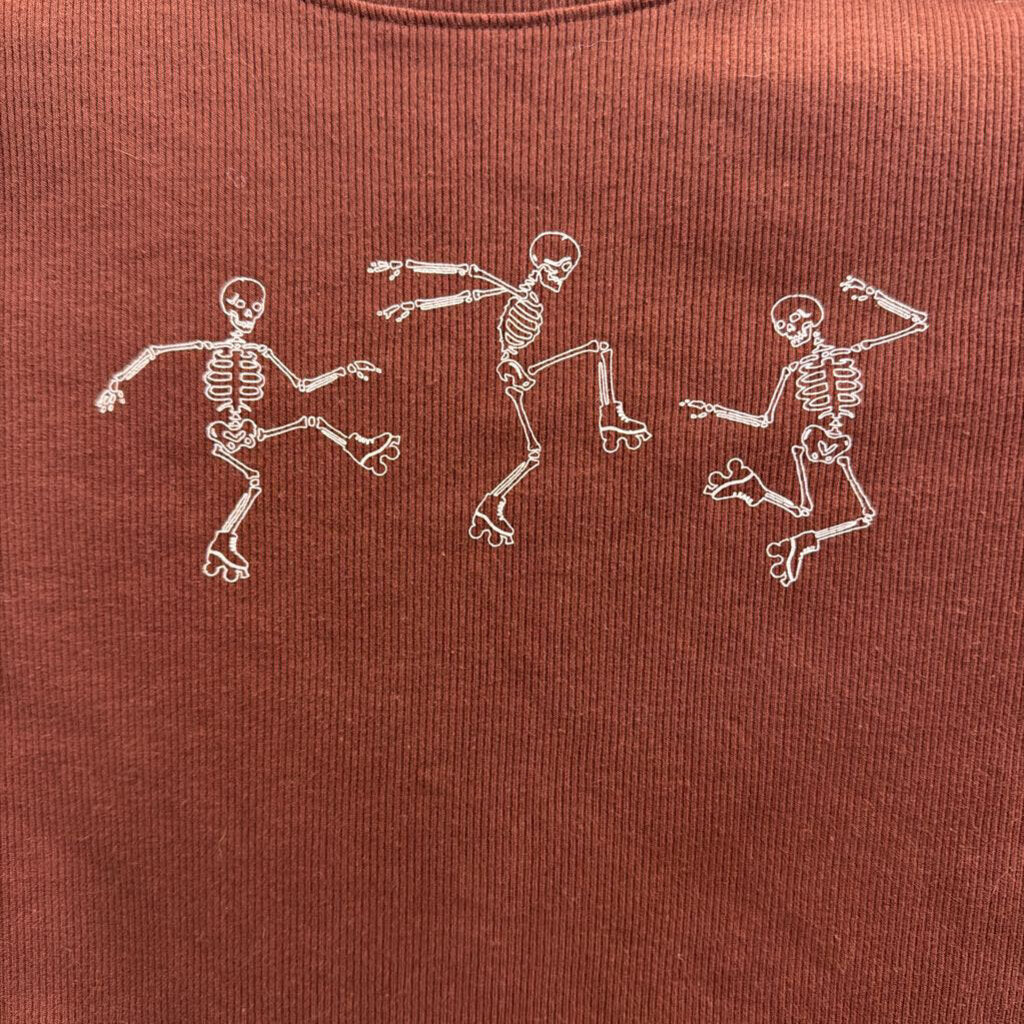 Brown Cropped Skeleton Short Sleeve Top Extra Small