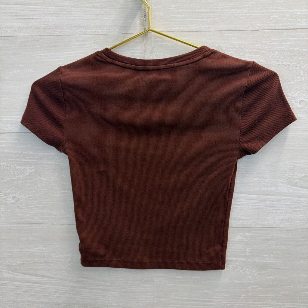 Brown Cropped Skeleton Short Sleeve Top Extra Small