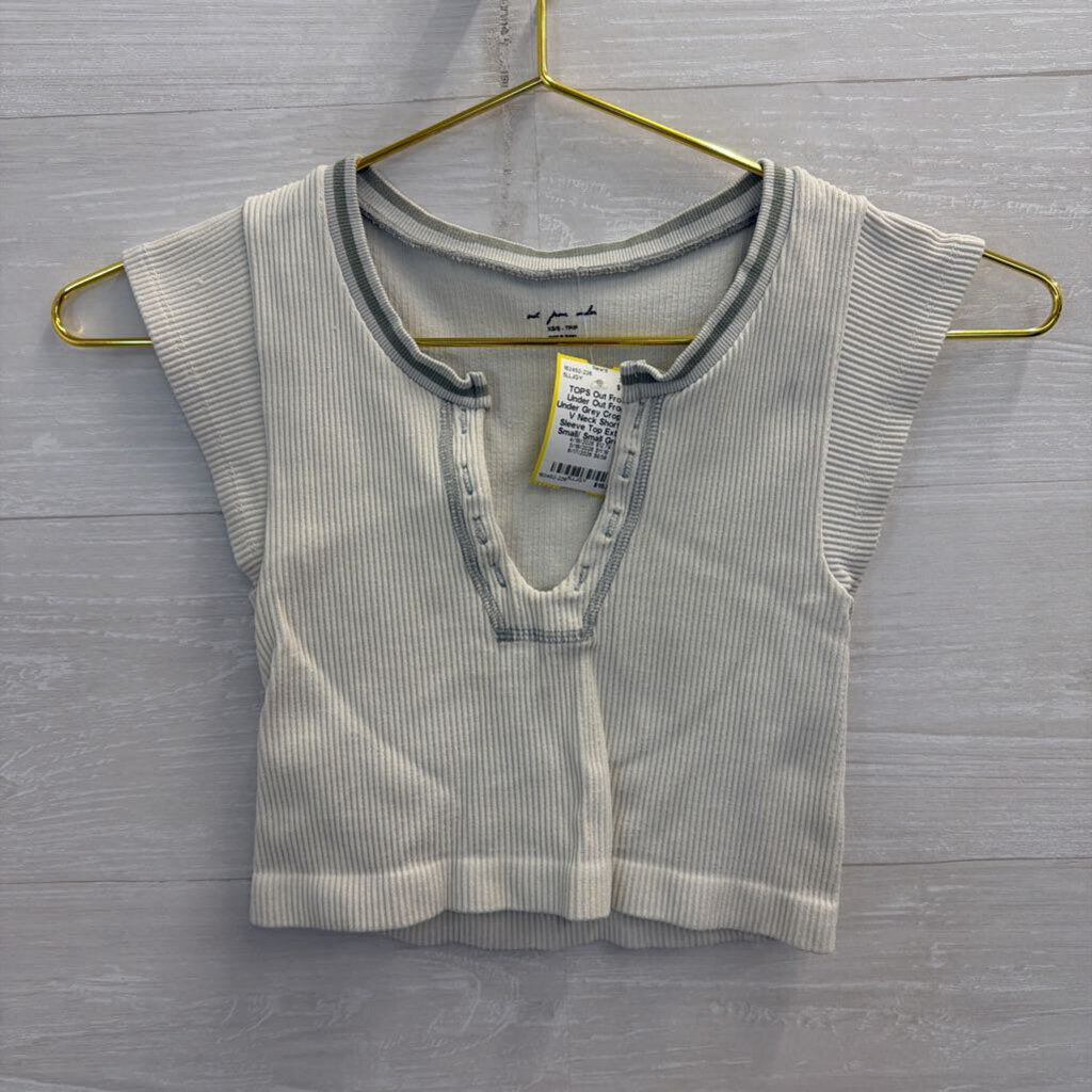 Out From Under Grey Cropped V Neck Short Sleeve Top Extra Small/ Small