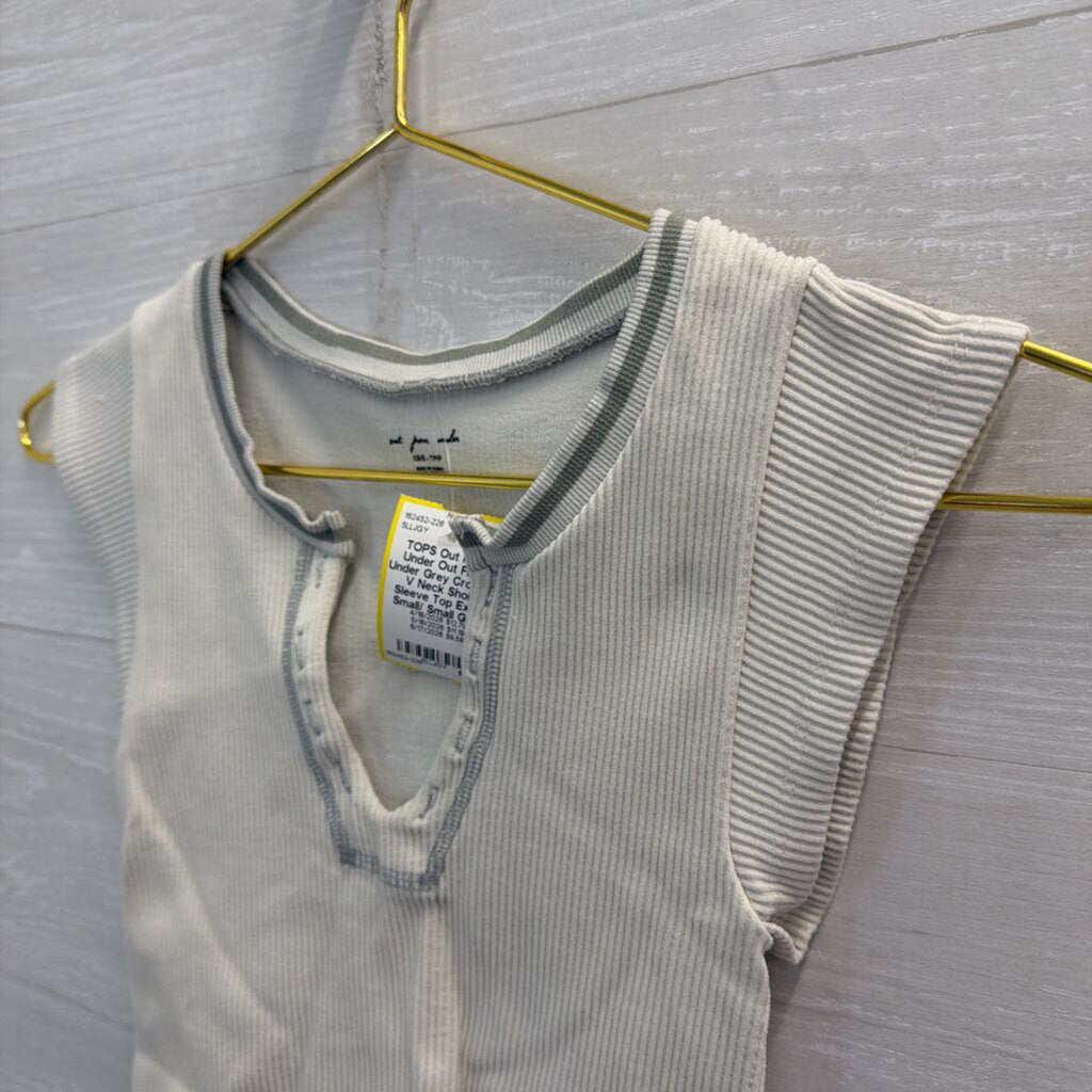 Out From Under Grey Cropped V Neck Short Sleeve Top Extra Small/ Small