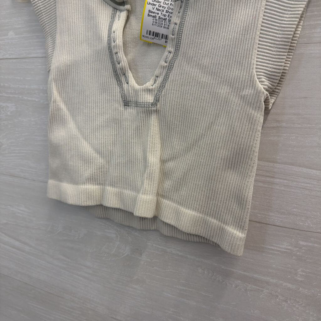 Out From Under Grey Cropped V Neck Short Sleeve Top Extra Small/ Small