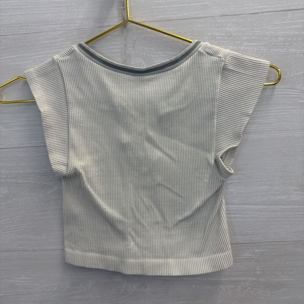 Out From Under Grey Cropped V Neck Short Sleeve Top Extra Small/ Small