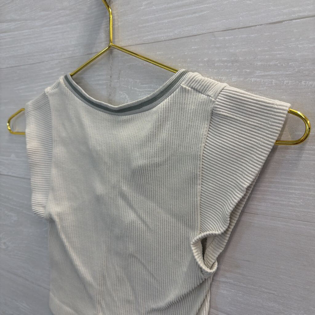 Out From Under Grey Cropped V Neck Short Sleeve Top Extra Small/ Small