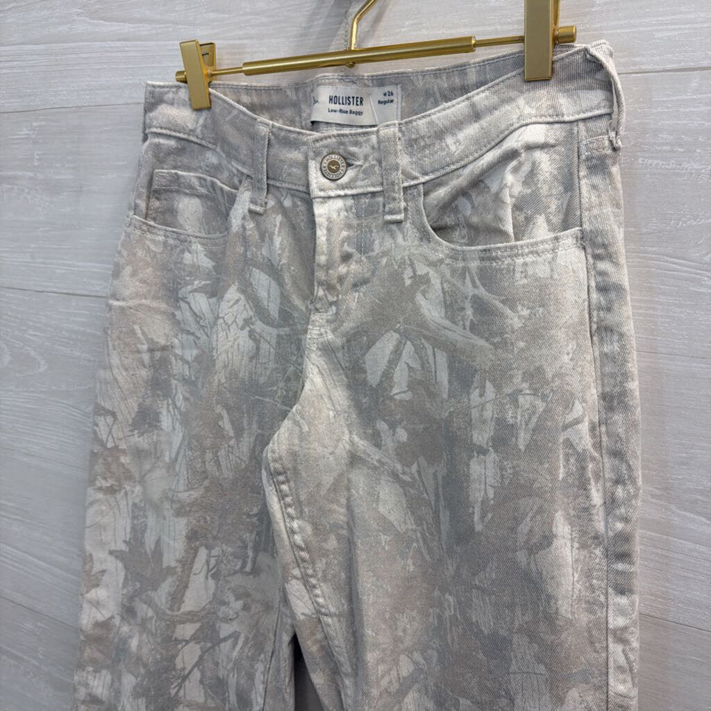 Hollister Grey Camo Low Rise Baggy Jeans 26