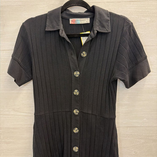 FP Beach Black Ribbed Short Sleeve Button Front Dress Small