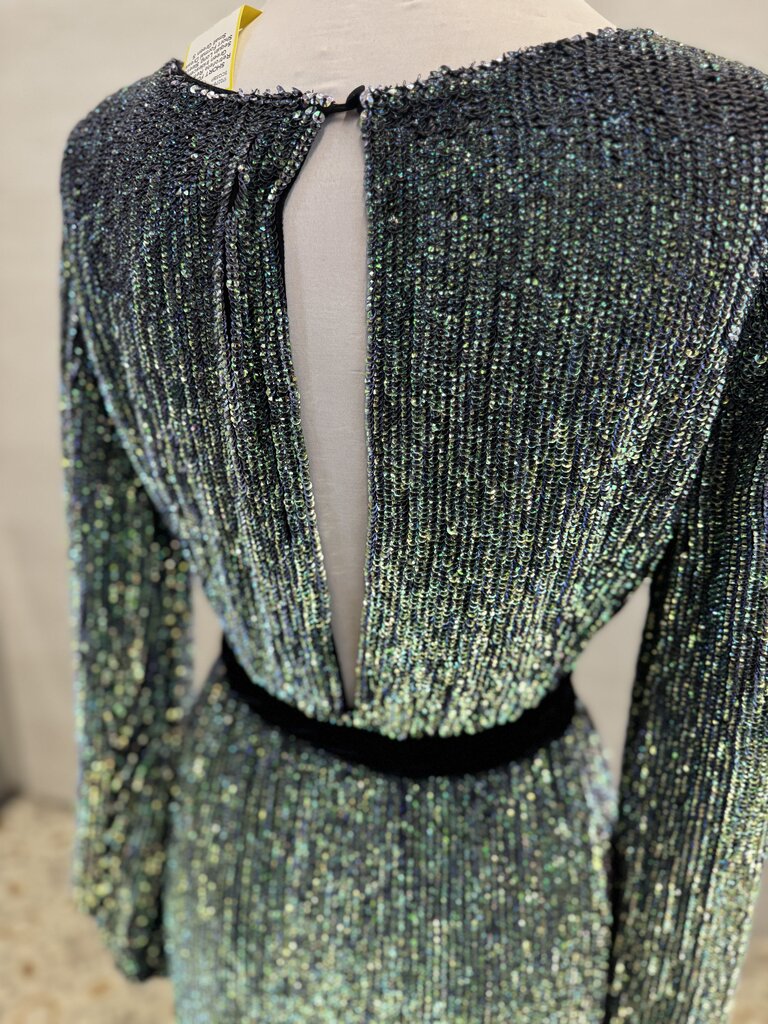 Retrofete Green Iridescent Sequin Long Sleeve Short Formal Dress Small