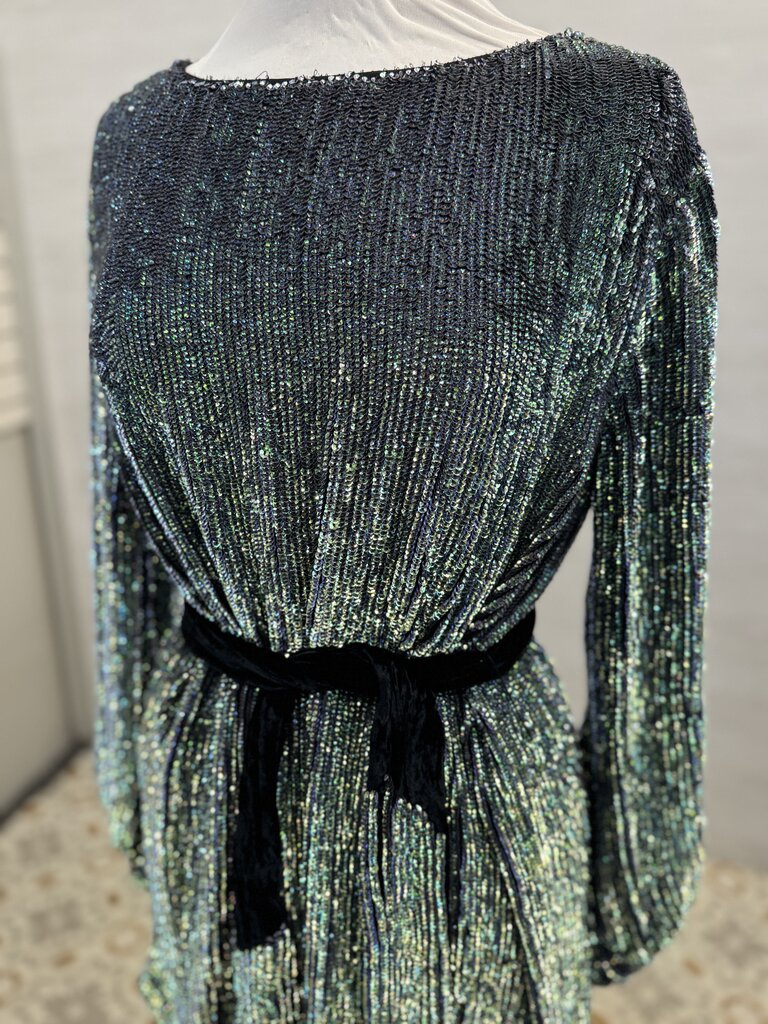 Retrofete Green Iridescent Sequin Long Sleeve Short Formal Dress Small