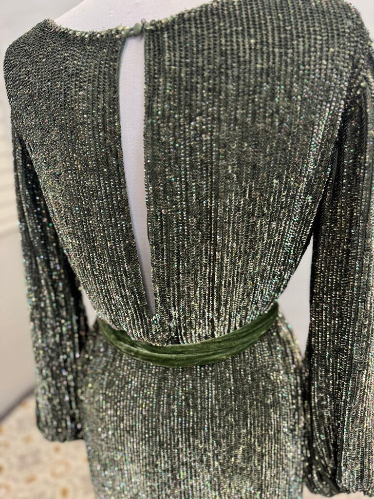 Retrofete Green Sequin Long Sleeve Short Formal Dress Extra Small – newdsalem
