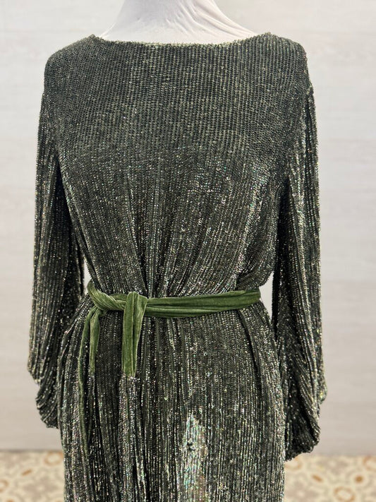 Retrofete Green Sequin Long Sleeve Short Formal Dress Extra Small