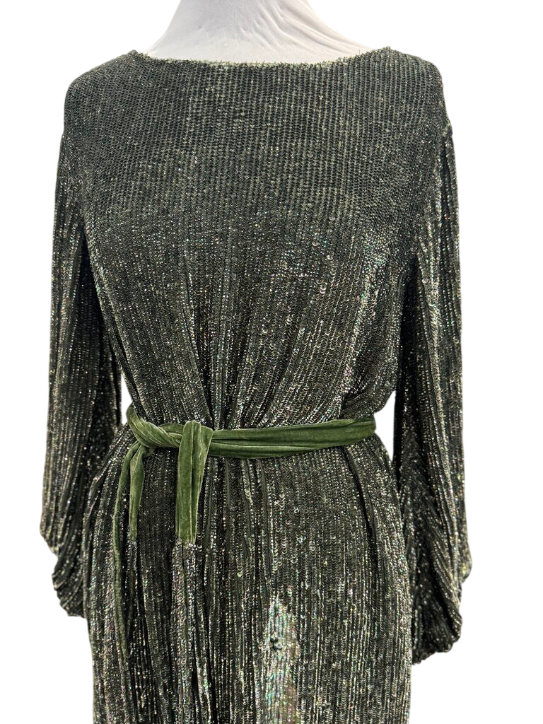 Retrofete Green Sequin Long Sleeve Short Formal Dress Extra Small
