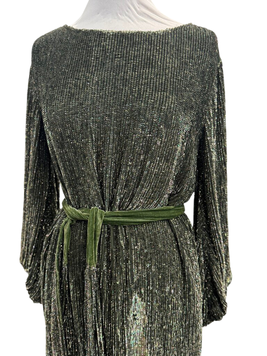 Retrofete Green Sequin Long Sleeve Short Formal Dress Extra Small