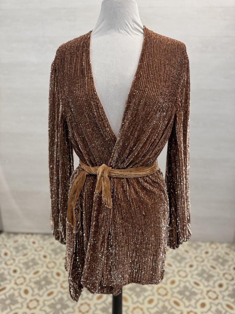 Retrofete Rose Gold Sequin Long Sleeve Short Formal Dress Extra