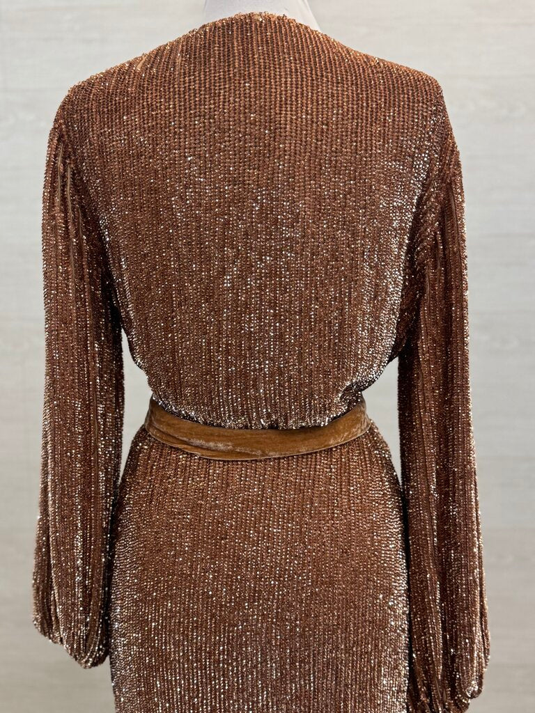 Retrofete Rose Gold Sequin Long Sleeve Short Formal Dress Extra