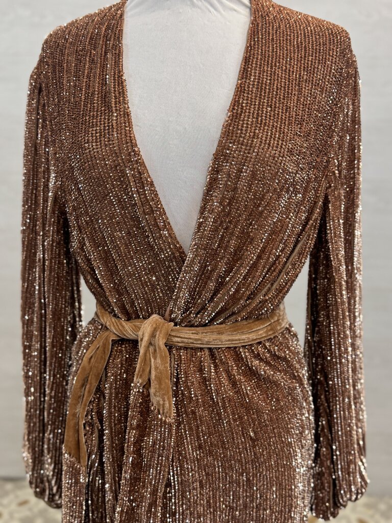 Retrofete Rose Gold Sequin Long Sleeve Short Formal Dress Extra
