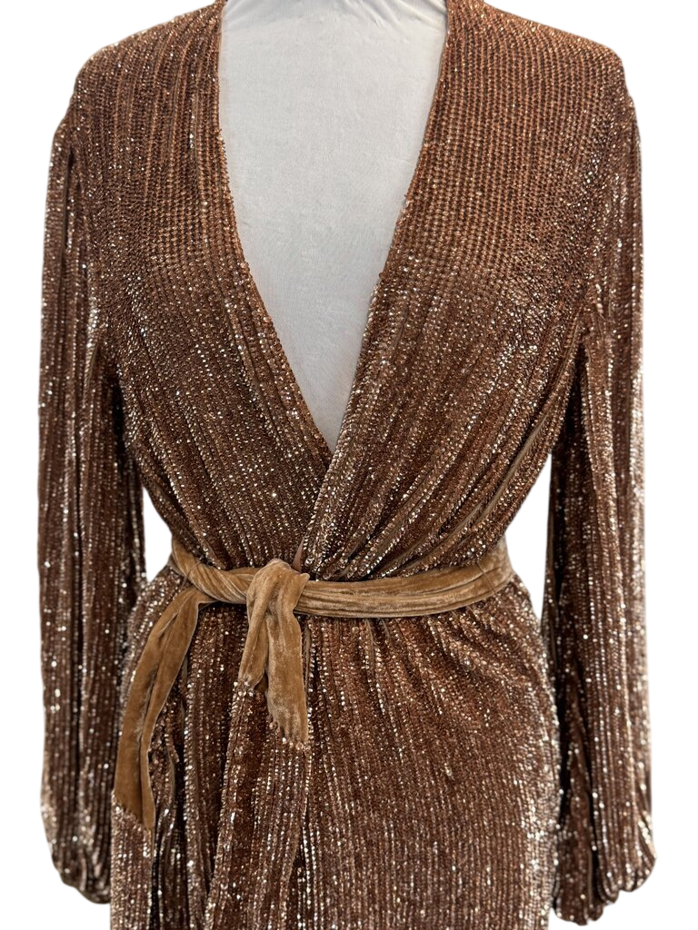 Retrofete Rose Gold Sequin Long Sleeve Short Formal Dress Extra