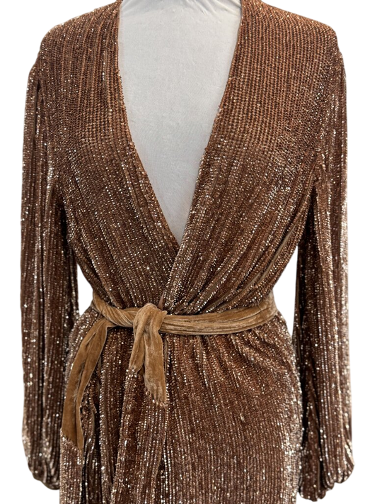 Retrofete Rose Gold Sequin Long Sleeve Short Formal Dress Extra