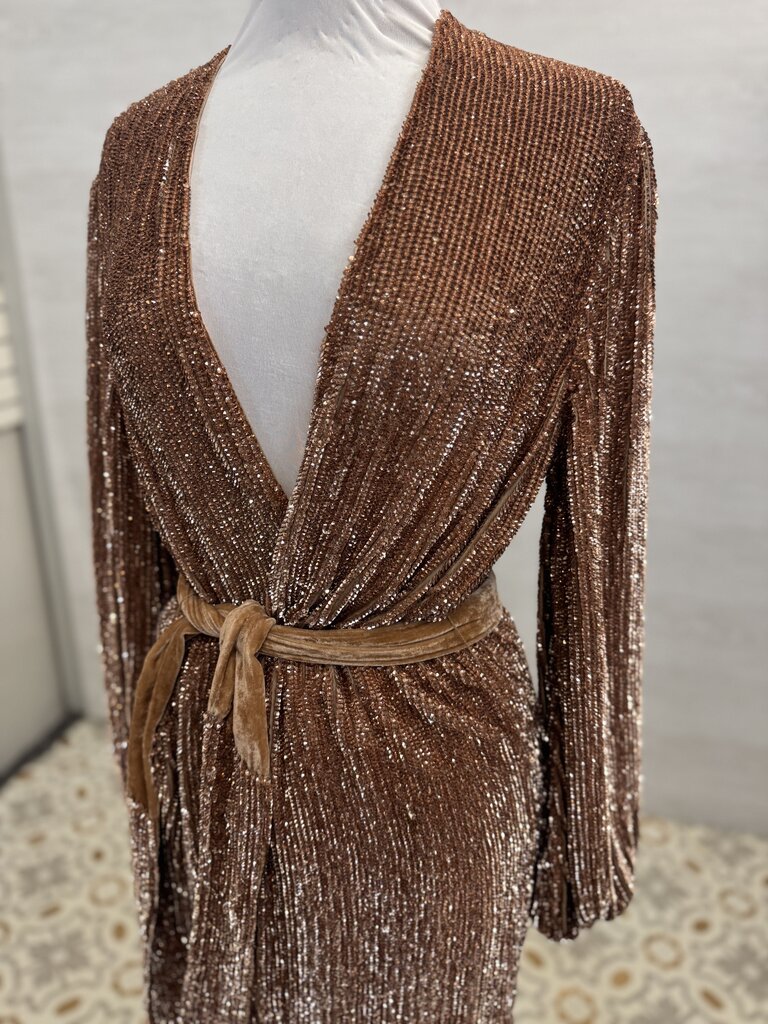 Retrofete Rose Gold Sequin Long Sleeve Short Formal Dress Extra