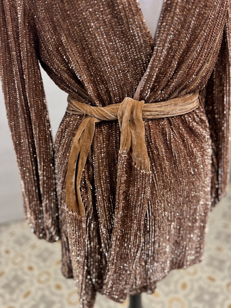 Retrofete Rose Gold Sequin Long Sleeve Short Formal Dress Extra