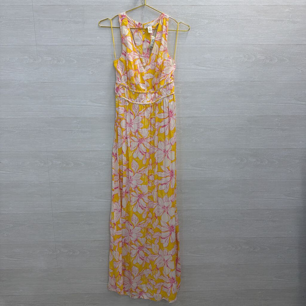 Japna Yellow/ Pink/ White Floral Print Maxi Dress Medium