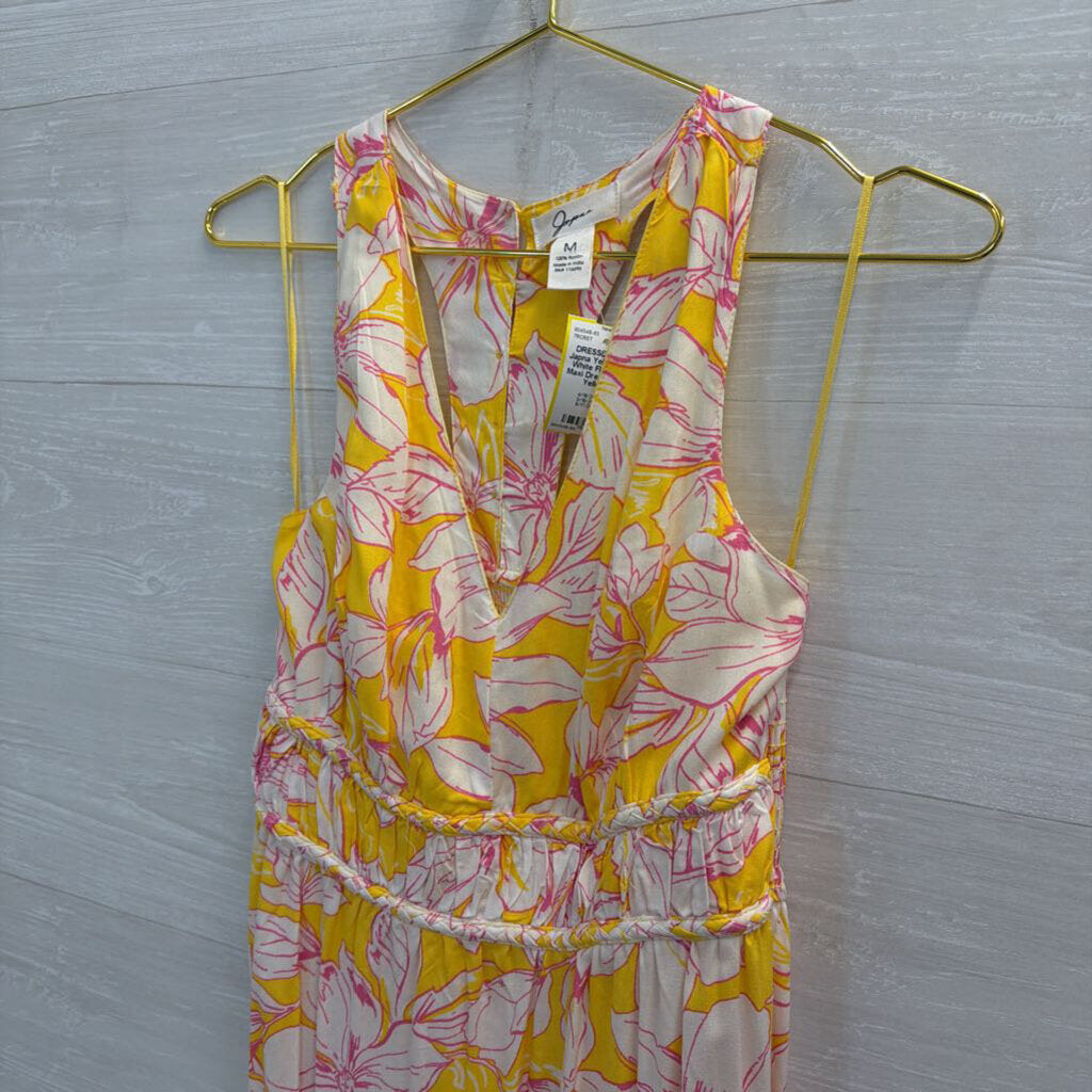 Japna Yellow/ Pink/ White Floral Print Maxi Dress Medium