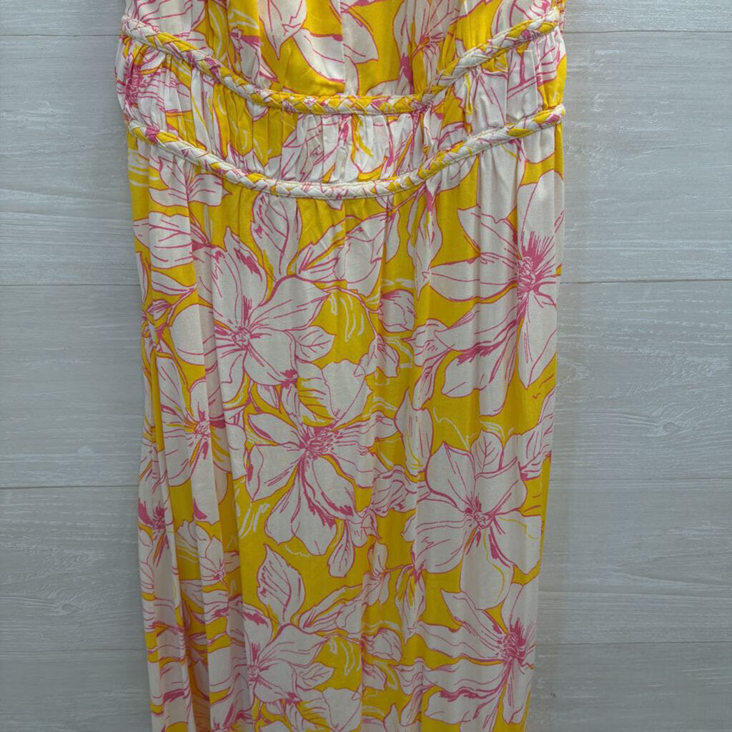 Japna Yellow/ Pink/ White Floral Print Maxi Dress Medium