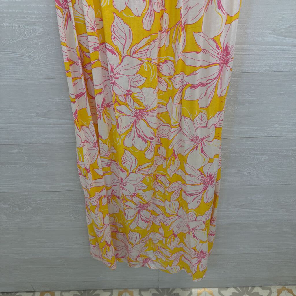 Japna Yellow/ Pink/ White Floral Print Maxi Dress Medium