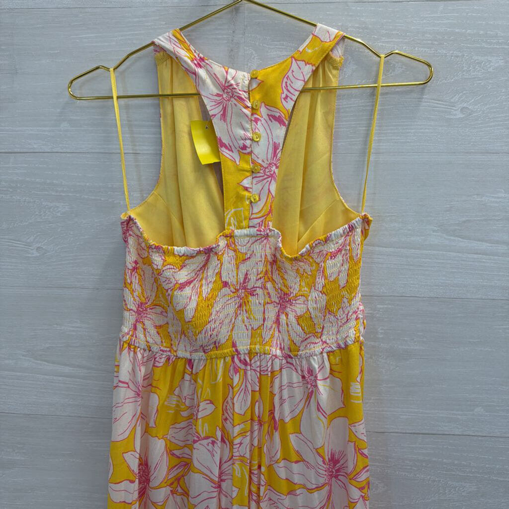 Japna Yellow/ Pink/ White Floral Print Maxi Dress Medium