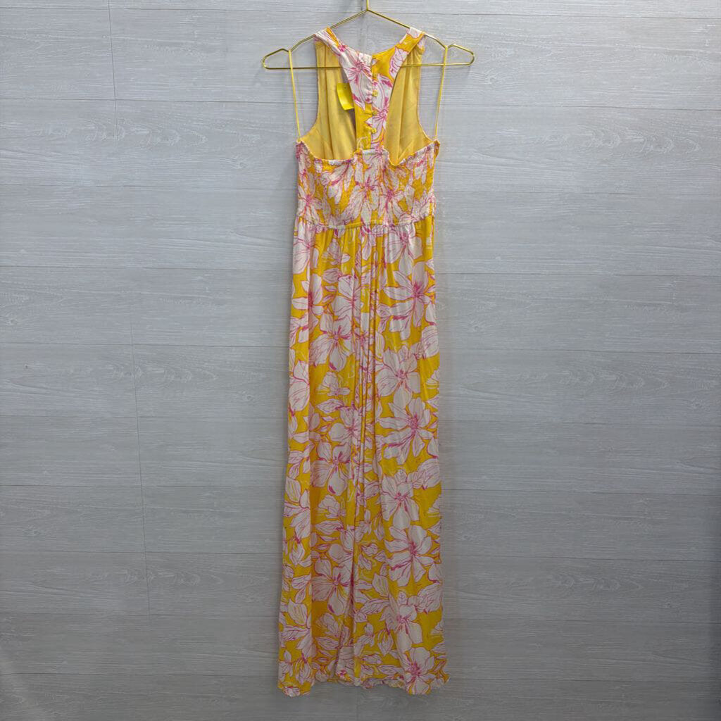 Japna Yellow/ Pink/ White Floral Print Maxi Dress Medium