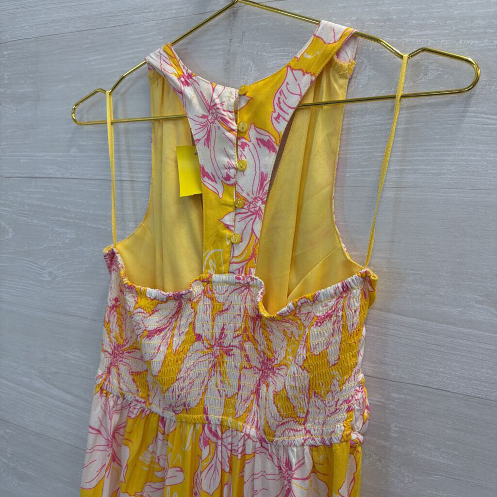 Japna Yellow/ Pink/ White Floral Print Maxi Dress Medium