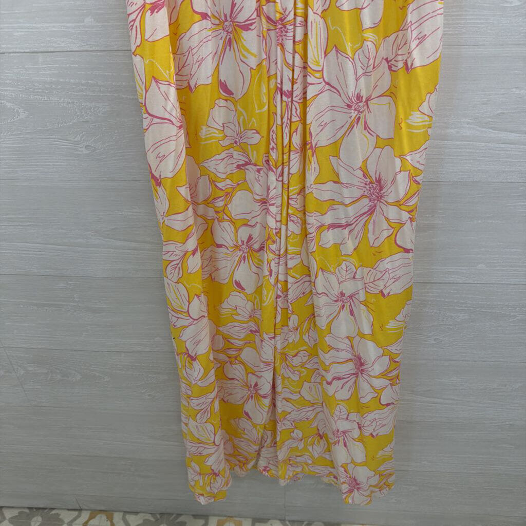 Japna Yellow/ Pink/ White Floral Print Maxi Dress Medium
