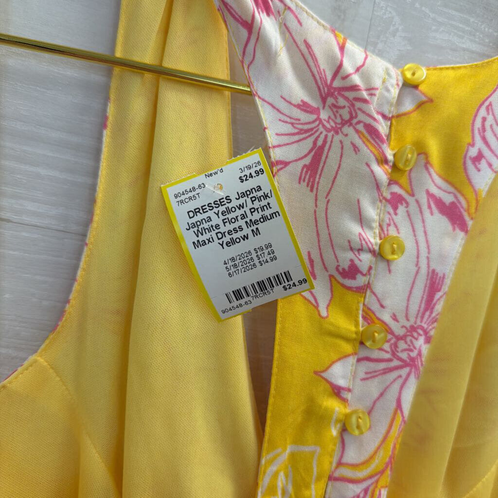 Japna Yellow/ Pink/ White Floral Print Maxi Dress Medium