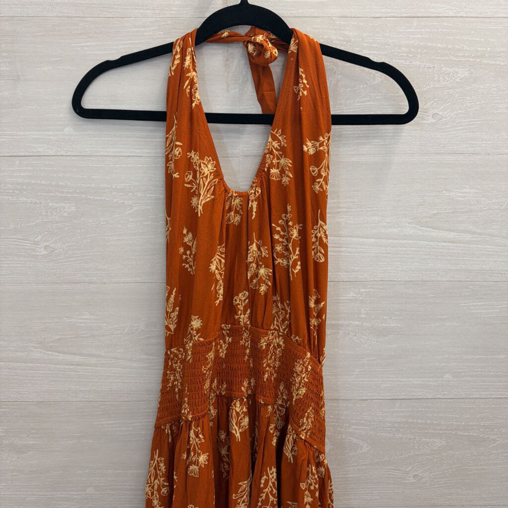 Cupshe Orange/ Cream Print One Shoulder Maxi Dress Small