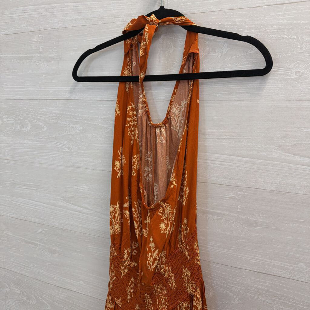 Cupshe Orange/ Cream Print One Shoulder Maxi Dress Small