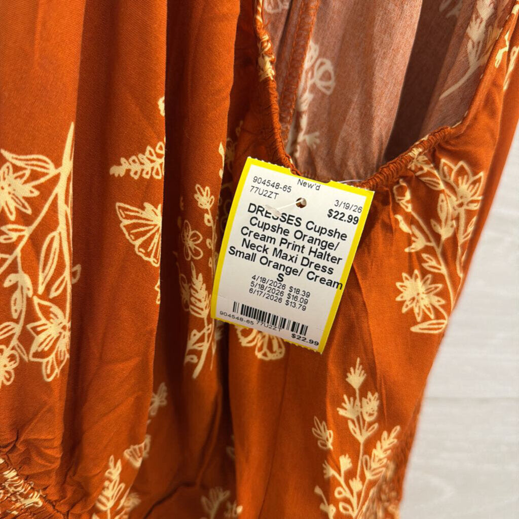 Cupshe Orange/ Cream Print One Shoulder Maxi Dress Small