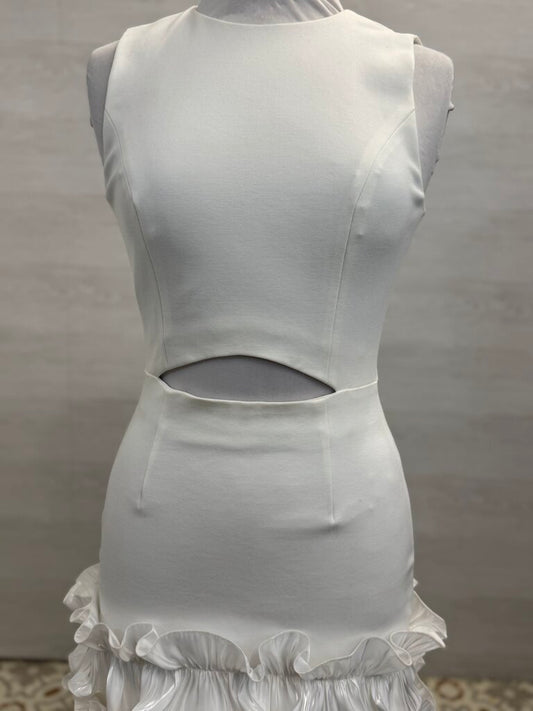 Elliatt White Cutout Ruffle Hem Sleeveless Dress Small