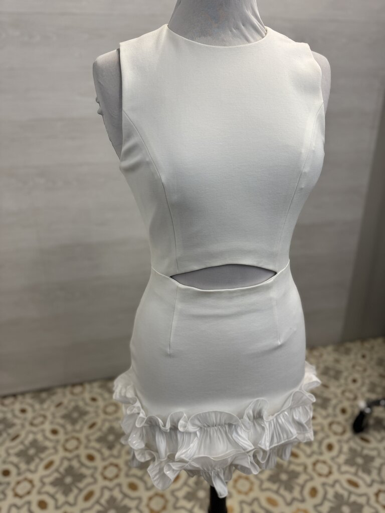 Elliatt White Cutout Ruffle Hem Sleeveless Dress Small