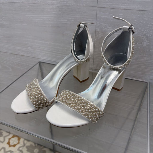 White Pearl Strappy Heels 37