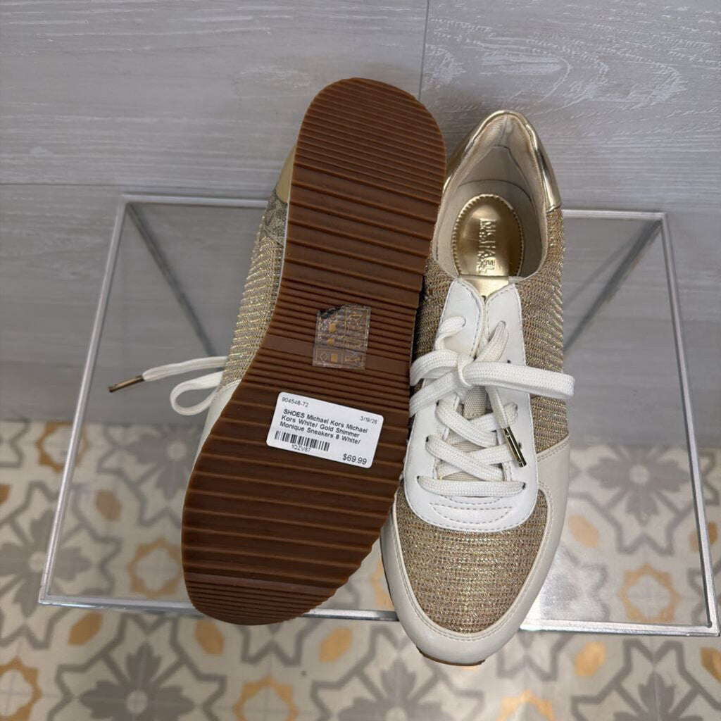 Michael Kors White/ Gold Shimmer Monique Sneakers 8