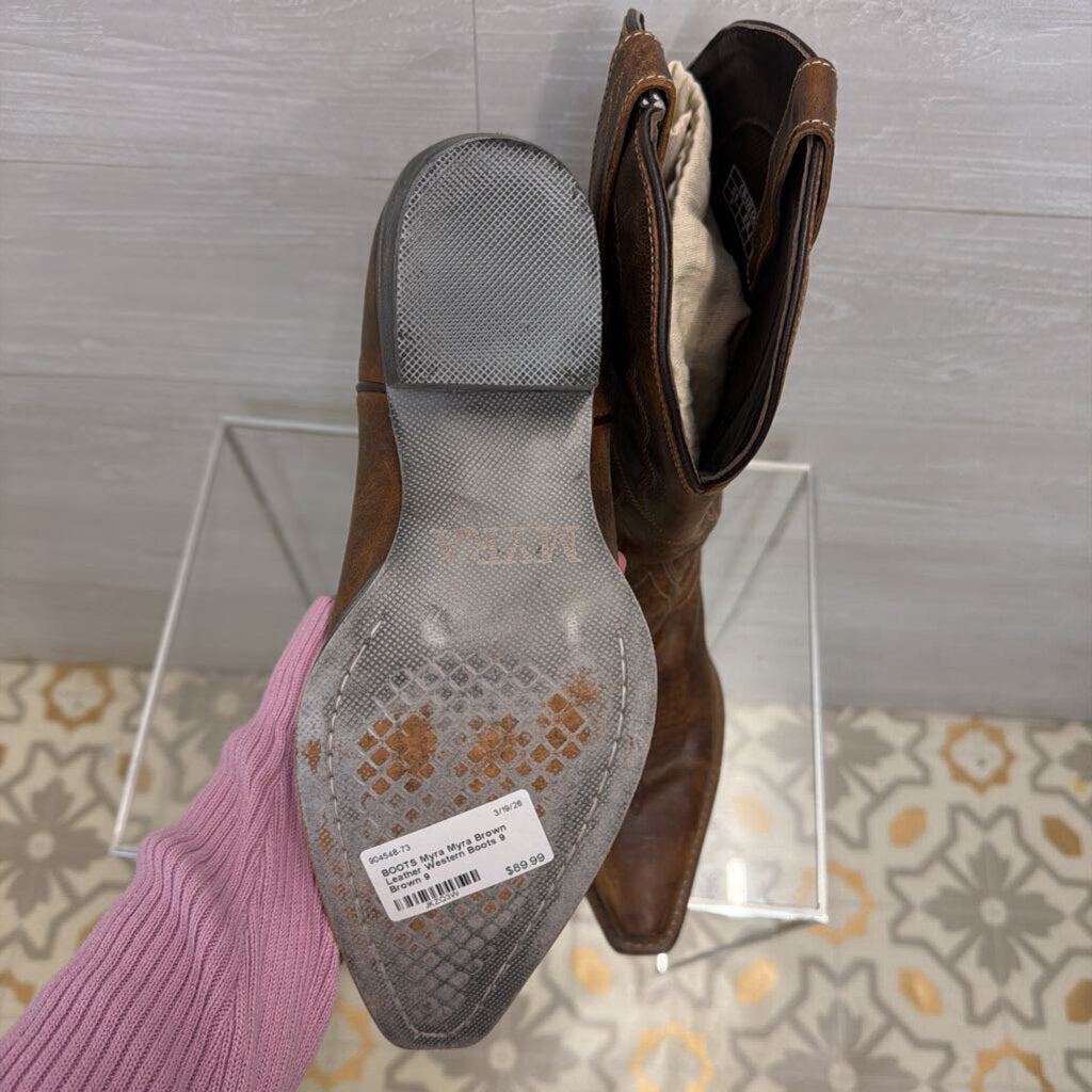 Myra Brown Leather Western Boots 9