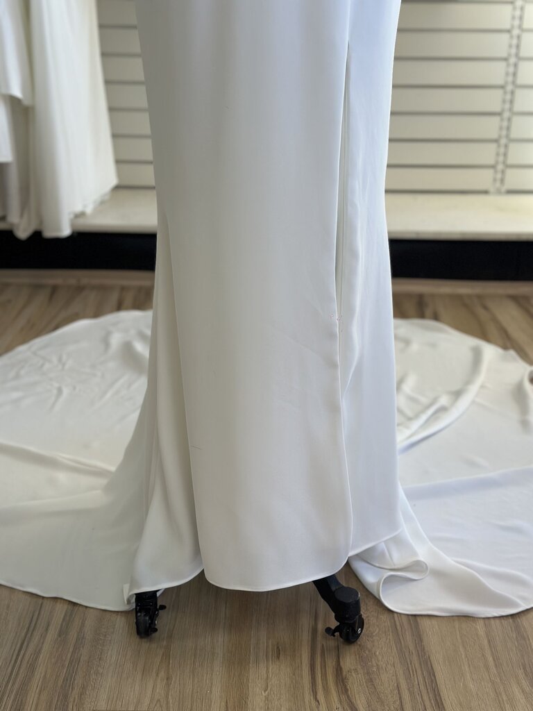 Stella York White Cowl Neck Pearl Detail Bridal Gown 10