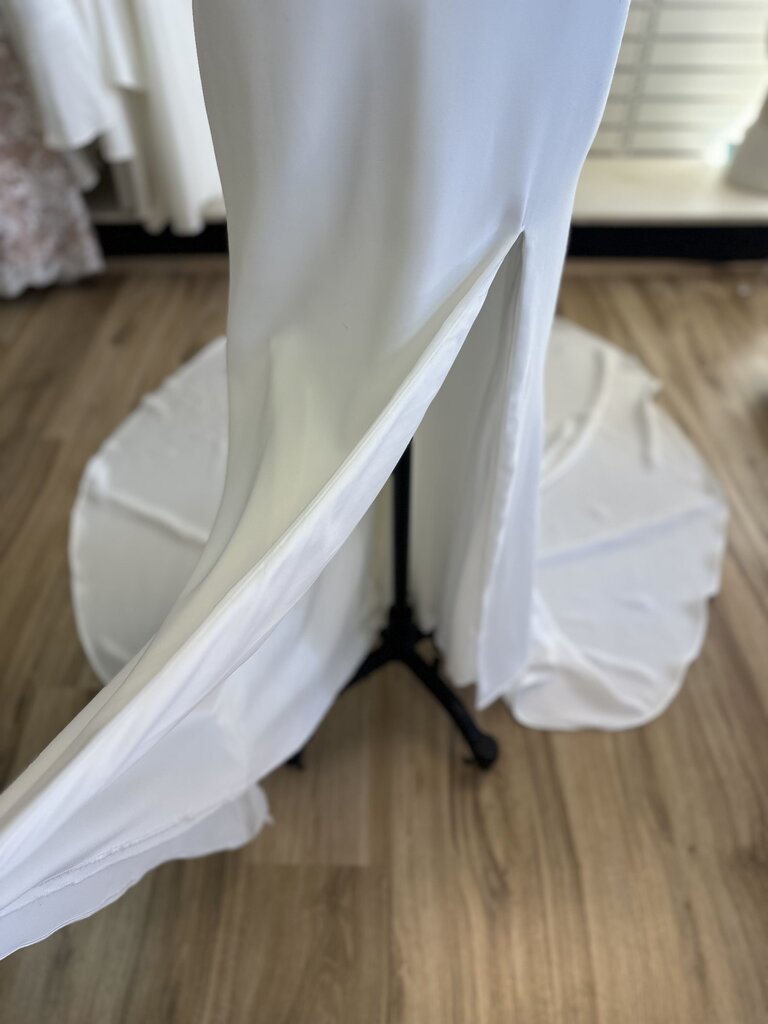 Stella York White Cowl Neck Pearl Detail Bridal Gown 10