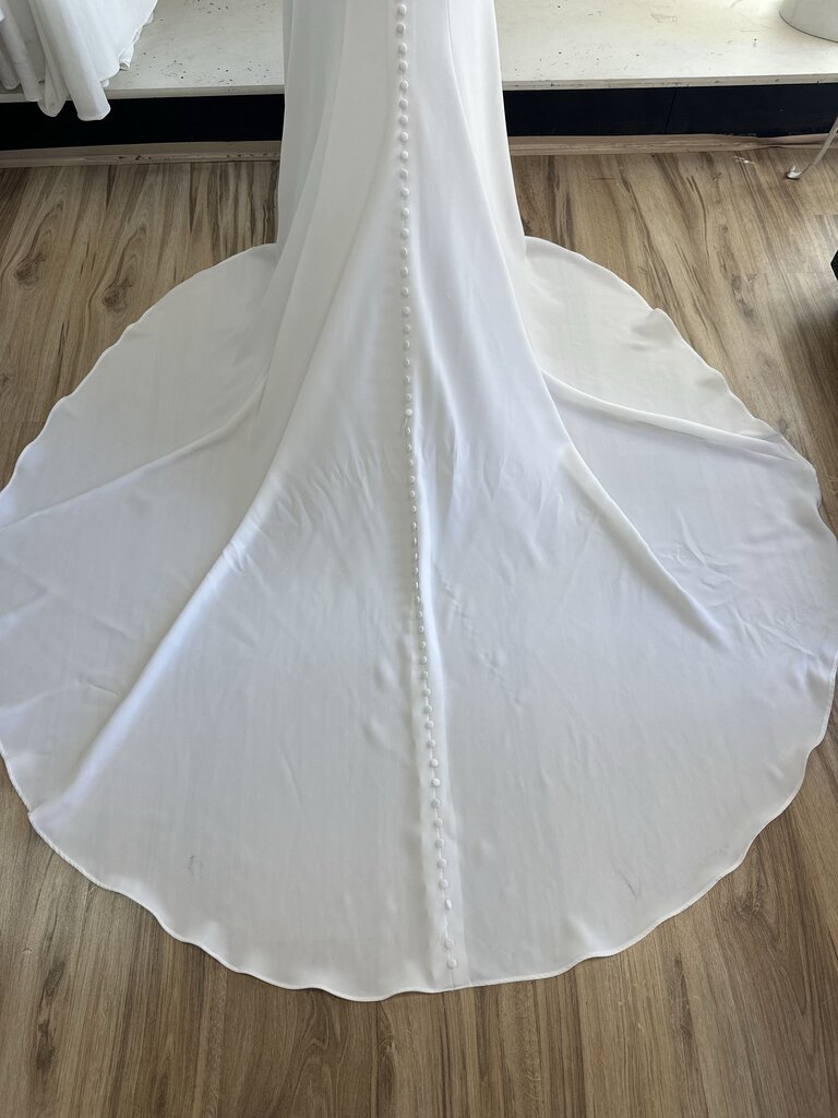 Stella York White Cowl Neck Pearl Detail Bridal Gown 10