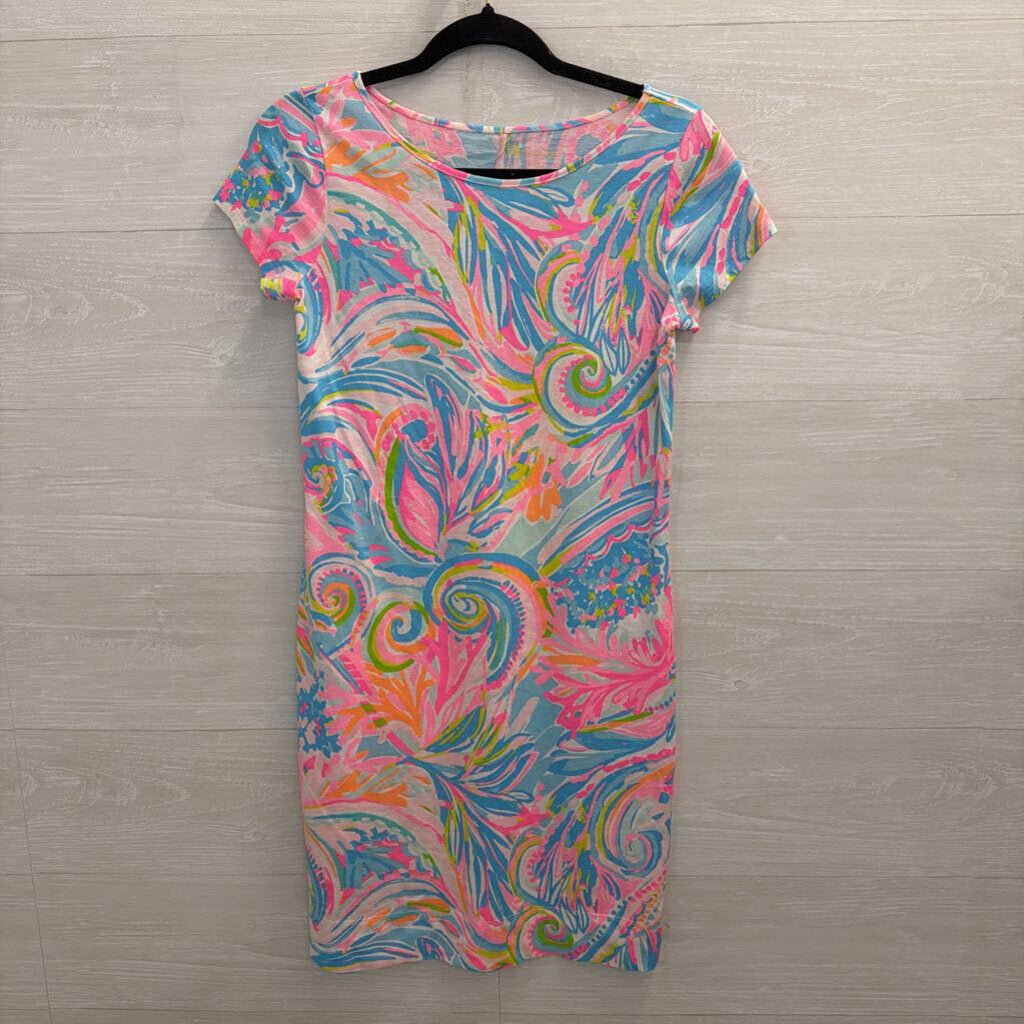 Lilly Pulitzer Pink/ Multi Print Short Sleeve Dress Extra Small