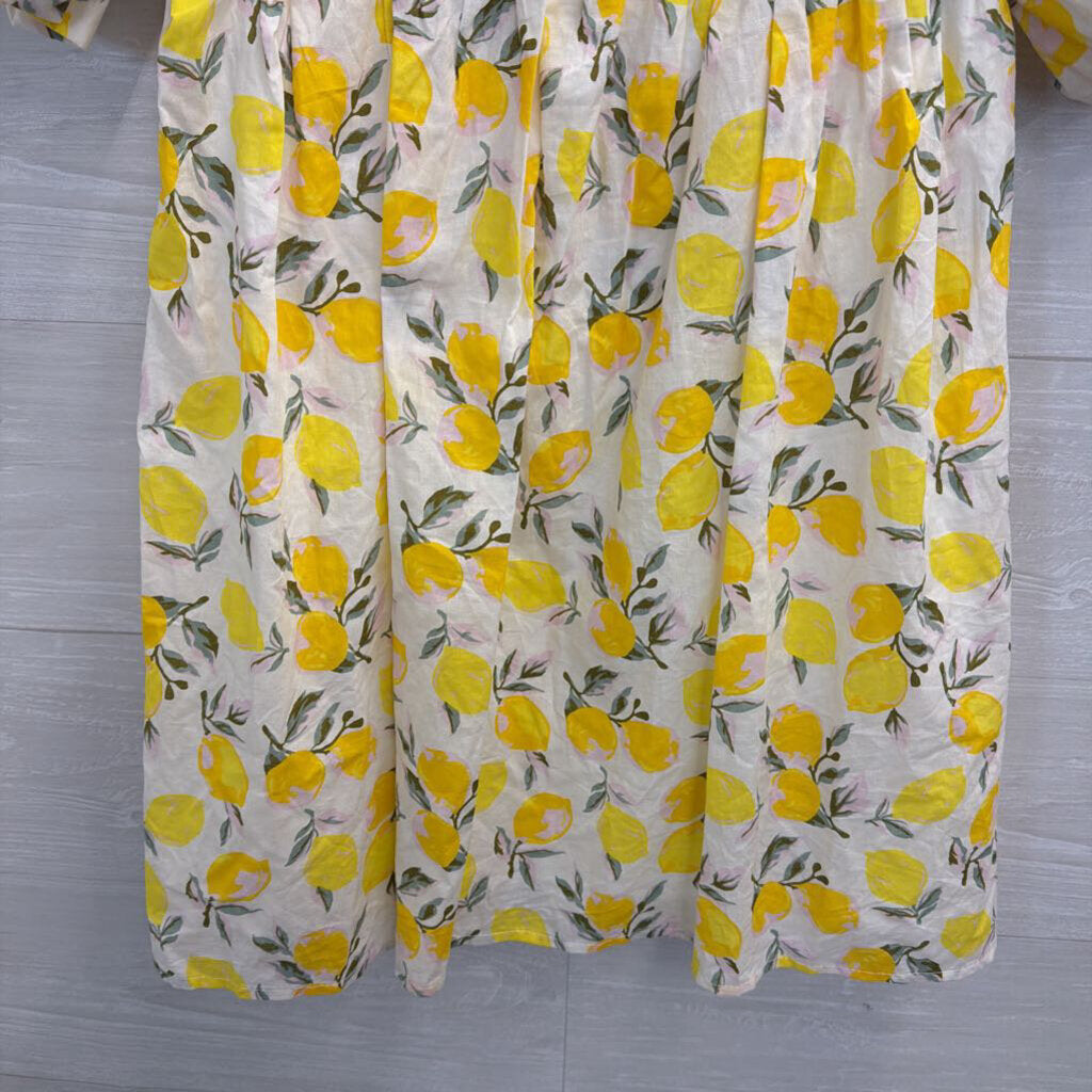 Trixxi White/ Yellow Lemon Print Short Puff Sleeve Dress Medium
