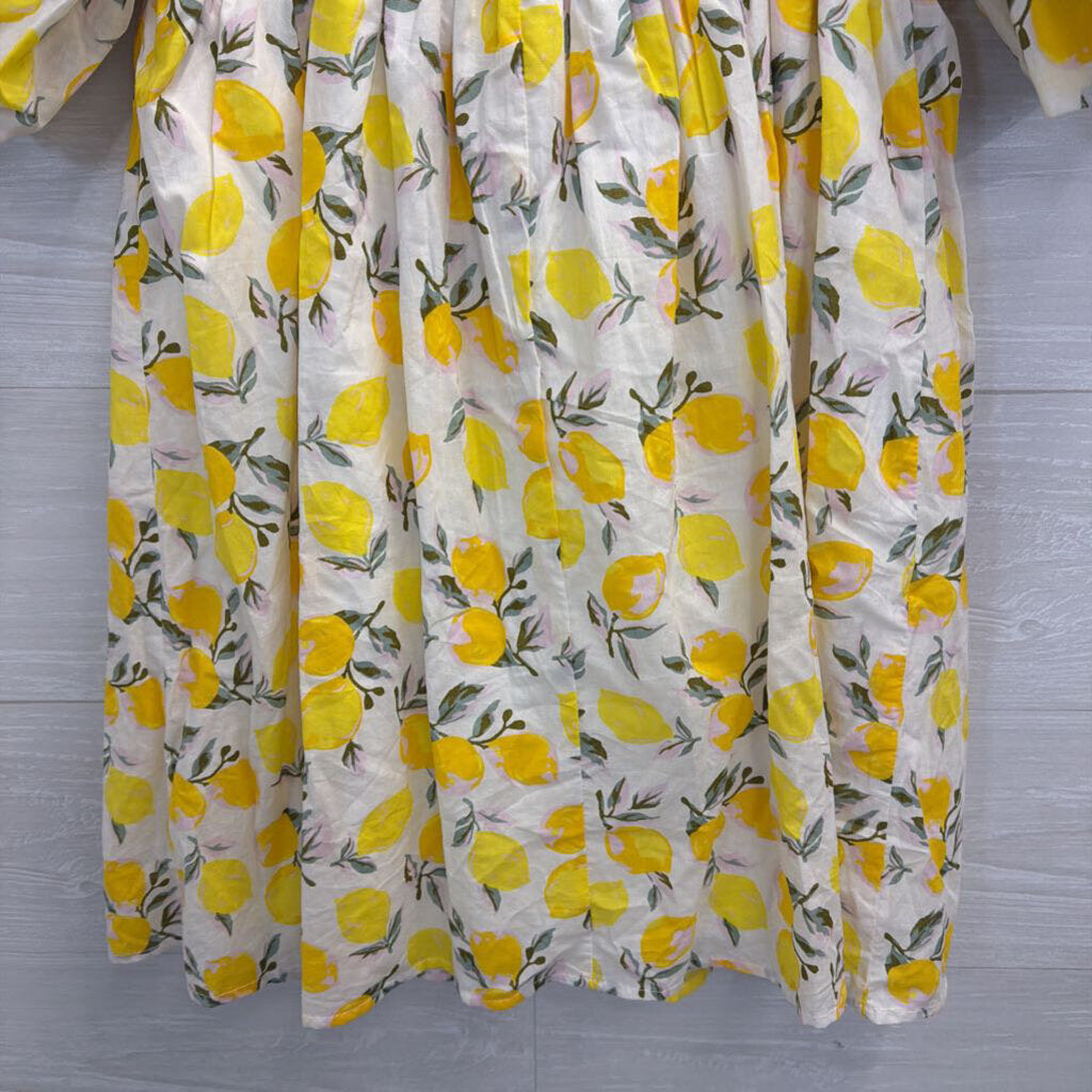 Trixxi White/ Yellow Lemon Print Short Puff Sleeve Dress Medium