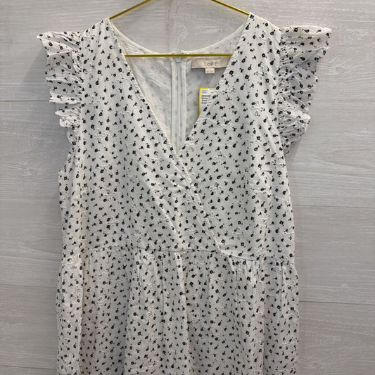 Loft White/ Black Eyelet Print Short Sleeve Dress 8 Tall