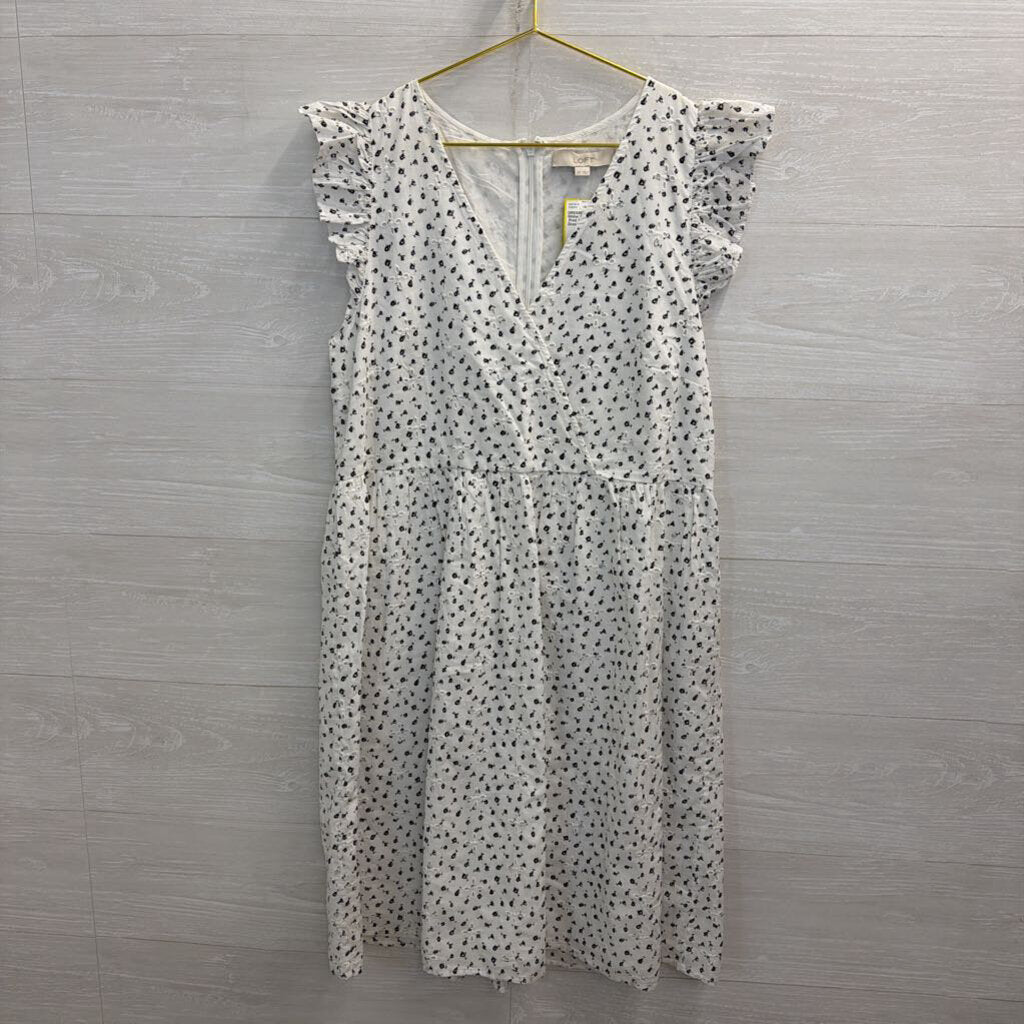 Loft White/ Black Eyelet Print Short Sleeve Dress 8 Tall