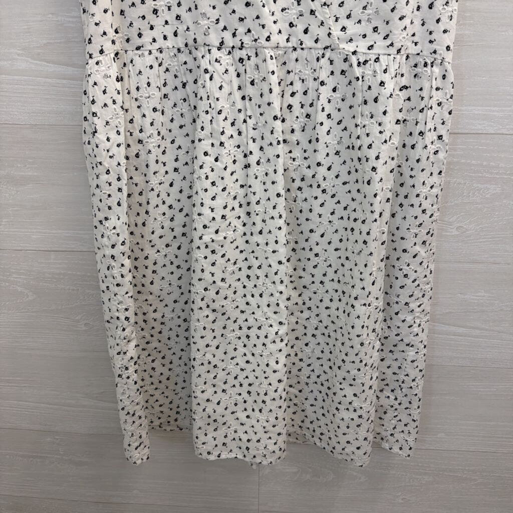 Loft White/ Black Eyelet Print Short Sleeve Dress 8 Tall
